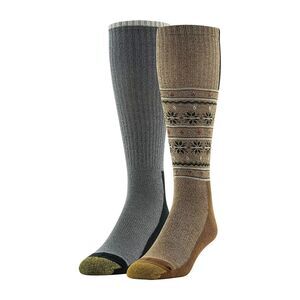 Goldtoe Men's Crew Socks 2 Pair Shoe Size 6-12.5 Fair Isle Crew New Tan Gray